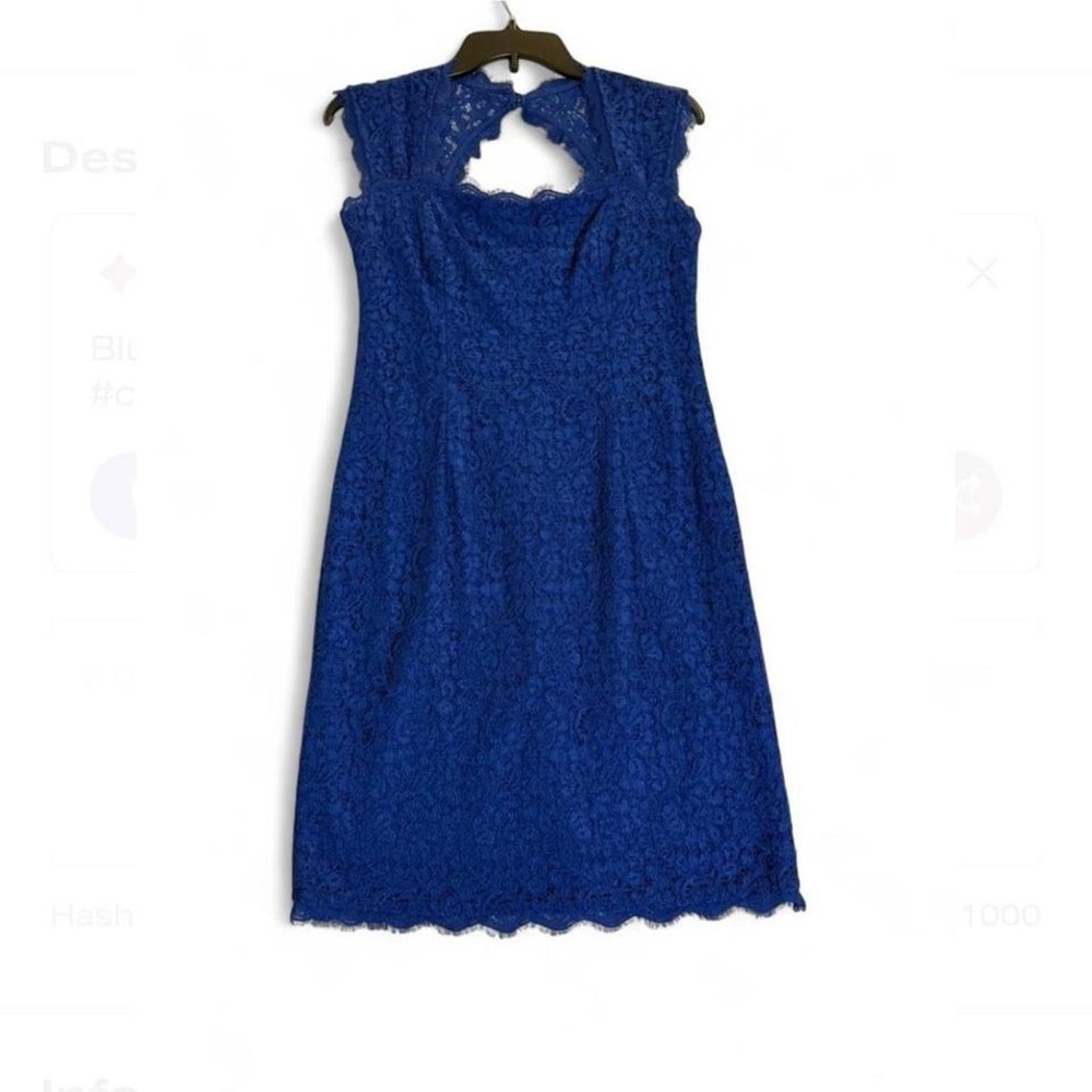 Adrianna Papell Royal Blue Lace Sheath Dress Keyhole Back Size 6 Cocktail Formal